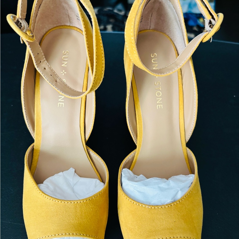 Sun + Stone Yellow Heeled Shoes with Suede Finish